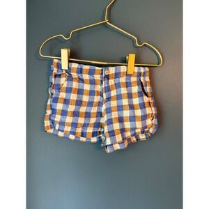 Oeuf Gingham Linen Shorts Blue Brown Check Baby 6-12M